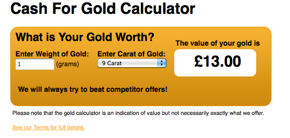 TGS cash4mygold.co.uk misleading online calculator